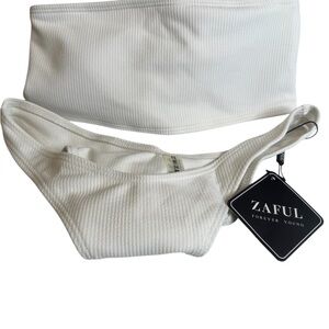 Zaful Ivory Ribbed Swimwear